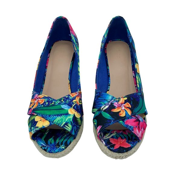 Vintage Floral Peep Toe Espadrille Wedge Sandals - Picture 2 of 8